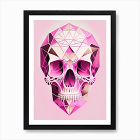 Skull With Geometric Designs Pink Line Drawing Art Print