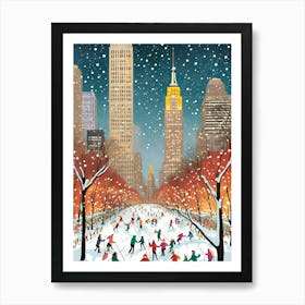 New York City Winter Snow Travel Christmas Painting Art Print