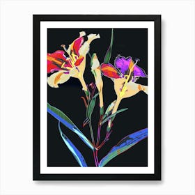 Neon Flowers On Black Lisianthus 2 Art Print