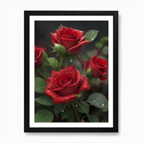 Red Roses At Rainy With Water Droplets Vertical Composition 21 Art Print