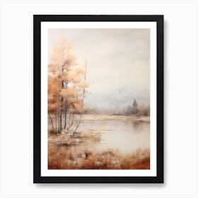 Lake In The Woods In Autumn, Painting 47 Art Print