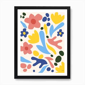 Flower Cutout Blue Pink Yellow Art Print