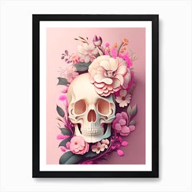 Skull With Floral Patterns 2 Pink Vintage Floral Art Print