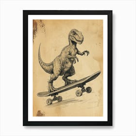 Vintage Nodosaurus Dinosaur On A Skateboard 2 Art Print