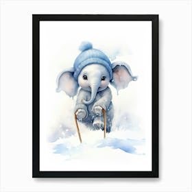 Elephant Painting Skiing Watercolour 1 Art Print