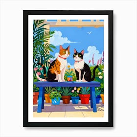 Cats In The Garden 1 Art Print