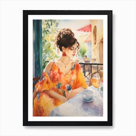 At A Cafe In Mallorca Spain Watercolour Art Print