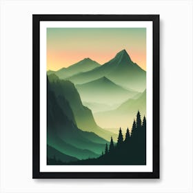 Misty Mountains Vertical Composition In Green Tone 148 Art Print