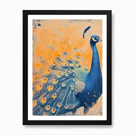 Vintage Orange & Blue Peacock Art Print