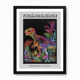 Neon Dinosaur In The Jungle 1 Poster Art Print