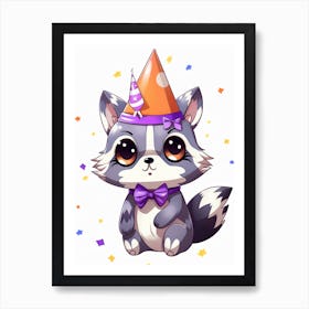 Cute Kawaii Cartoon Raccoon 34 Art Print