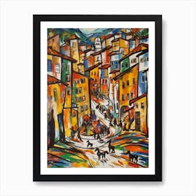Painting Of A Rio De Janeiro With A Cat In The Style Of Abstract Expressionism, Pollock Style 1 Art Print