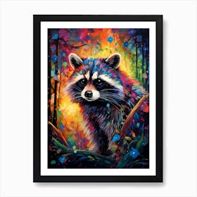 A Forest Raccoon Vibrant Paint Splash 4 Art Print