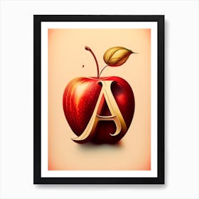 A  Apple, Letter, Alphabet Retro Drawing 1 Art Print