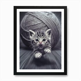 Kitten Chasing A Ball Of Yarn Art Print