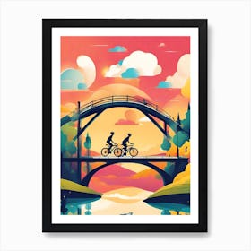 Two Cyclists On A Bridge 2 Art Print
