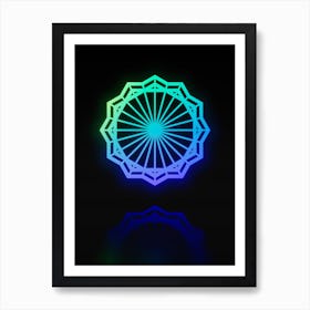 Neon Blue and Green Abstract Geometric Glyph on Black n.0295 Art Print