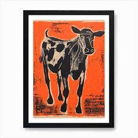 Cow, Woodblock Animal  Drawing 3 Art Print