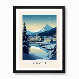 Winter Night  Travel Poster St Moritz Switzerland 2 Art Print