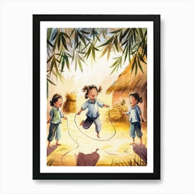 Children Playing With A Rope Art Print