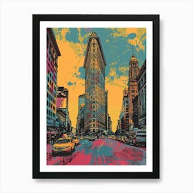 The Flatiron District New York Colourful Silkscreen Illustration 4 Art Print