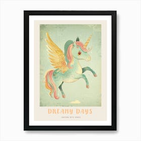 Storybook Style Unicorn With Wings Pastel 3 Poster Art Print