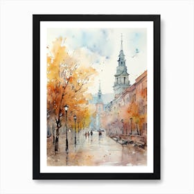 Vilnius Lithuania In Autumn Fall, Watercolour 3 Art Print