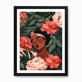 Afro-American Girl With Flowers Art Print