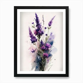 Watercolor Purple Lavender Heather Flowers Vibrant Wall Decor Art Print