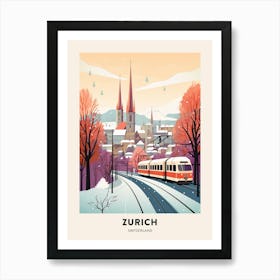 Vintage Winter Travel Poster Zurich Switzerland 3 Art Print