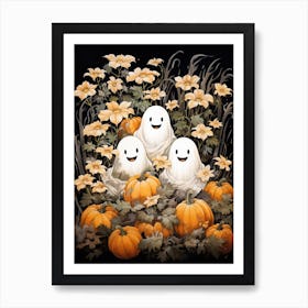 Cute Bedsheet Ghost, Botanical Halloween Watercolour 36 Art Print