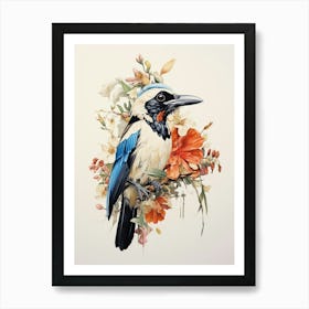 Bird With A Flower Crown Magpie 2 Art Print