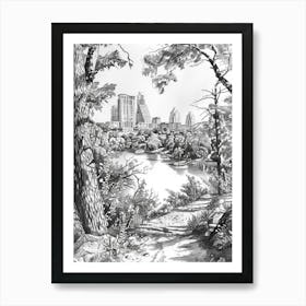 Laguna Gloria Austin Texas Black And White Drawing 3 Art Print