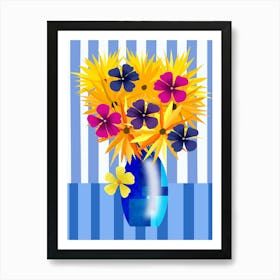 Vase of Yellow, Orange and Purple Flowers Art Print