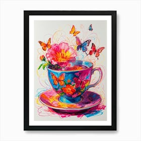 Tea Cup With Butterflies Art Print