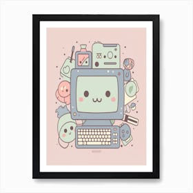 Retro Computer Kawaii Illustration 2 Art Print