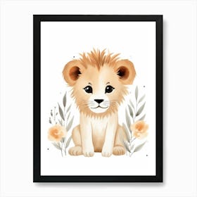 Watercolour Jungle Animal Baby Lion 3 Art Print