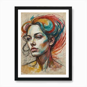 Woman With Colorful Hair Art Print