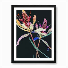 Neon Flowers On Black Prairie Clover 1 Art Print