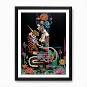 Surreal artwork, lion and woman, "Universal Love" Art Print