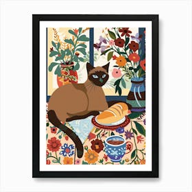 Tea Time With A Siamese Cat 1 Art Print