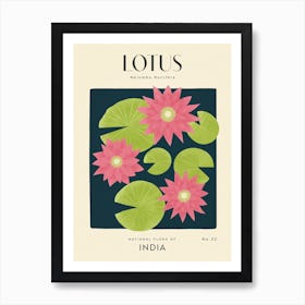 Vintage Green And Pink Lotus Flower Of India 1 Art Print