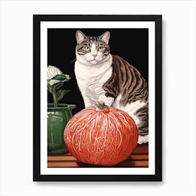 Drawing Of A Still Life Of Amaryllis With A Cat 2 Art Print