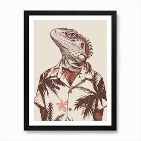 Iguana In A Floral Shirt Block Print 1 Art Print