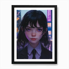 Anime Girl With Purple Eyes Art Print