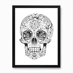 Sugar Skull Day Of The Dead Inspired 2 Skull Line Drawing Poster