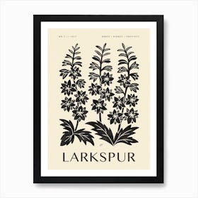 Rustic July Birth Flower Larkspur Black Cream Art Print
