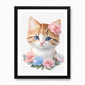 Cat With Flowers 1 Art Print