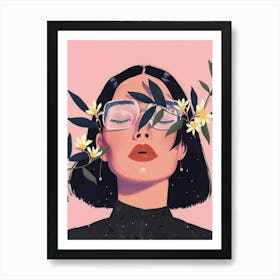 Illustration Of A Woman With Flowers 1 Art Print