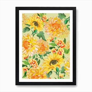 Sunflowers On Green Art Print